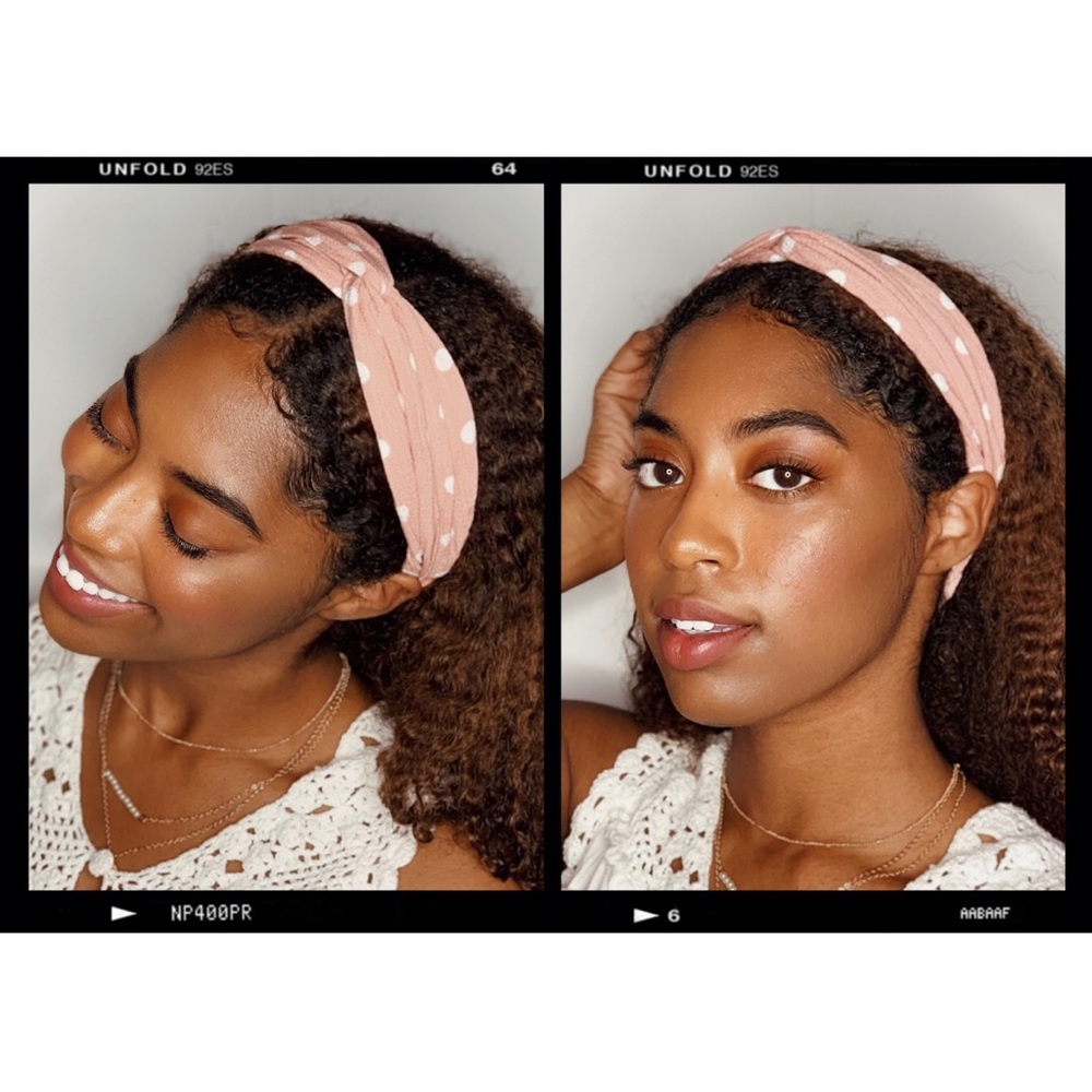 Pink polka dot knot twist headband